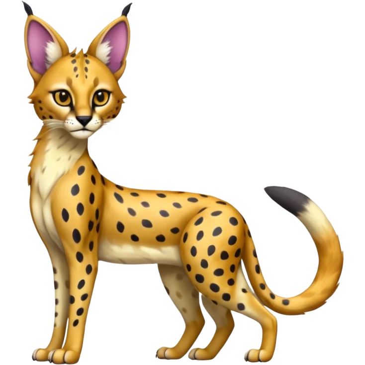 Colorful shiny Caracal-Cheetah-Serval-Trico-Sergal-Vernid-fusion-hybrid-animal-creature, dull body emoji