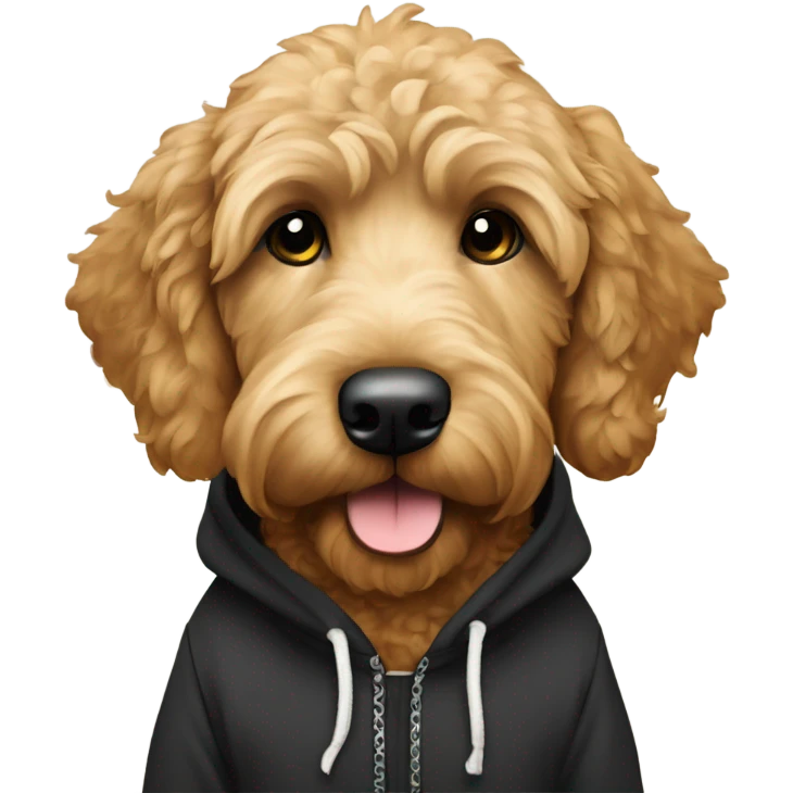 Goldendoodle wearing a black hoodie emoji