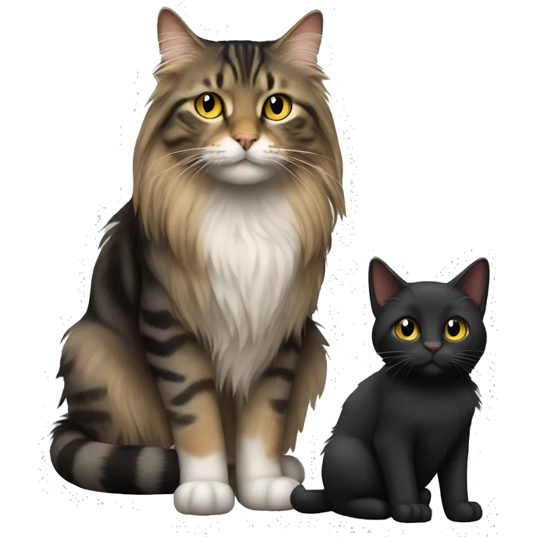 a long haired tabby full body and black cat emoji