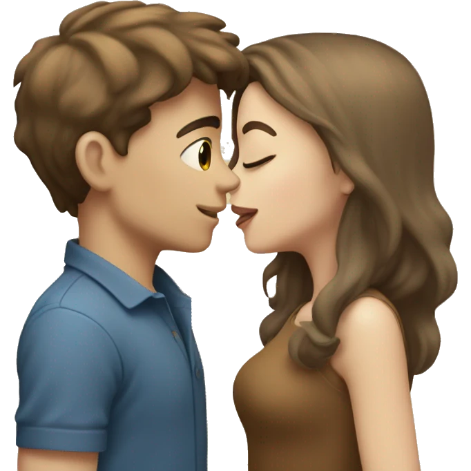 A pale brunette boy and a pale brown-haired girl kissing emoji