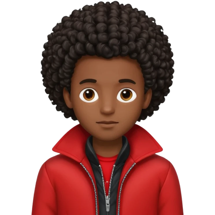 Garoto estiloso, bonito, gentil, de pele negra com cabelo cacheado e grande emoji
