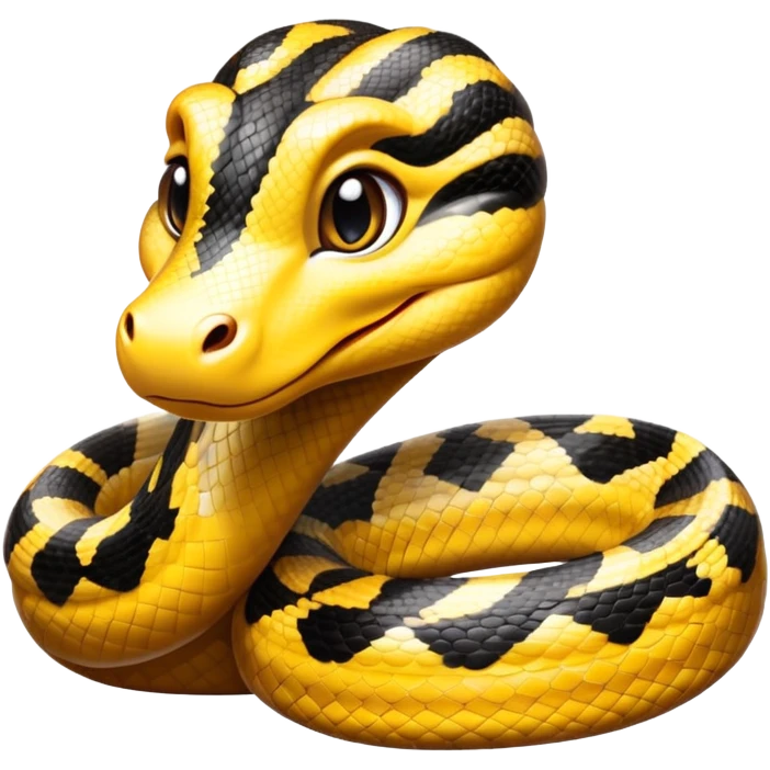cinematic-cute-anaconda-portrait-emoji,-head-tilted-playfully-and-inquisitively,-with-a-sleek,-shimmering-body-adorned-with-detailed-scale-sriped patterns-and-round,-sparkling-eyes-full-of-wonder,-simplified-yet-irresistibly-adorable-features emoji
