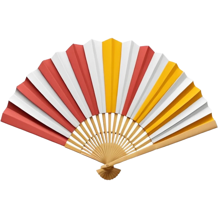 3D render of Paper Fan entirely of folded origami paper, sharp creases, cardboard texture, matte finish, visible paper grain, craft aesthetic,emoji style, isolated on white background --v 6.0 emoji
