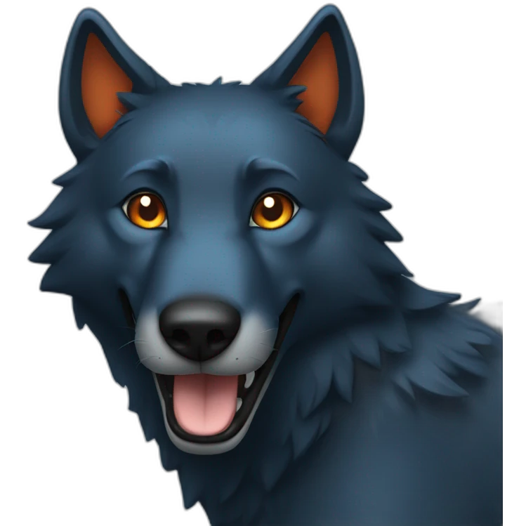Smiling black wolf with orange eyes wearing a marine blue doctor scrub emoji