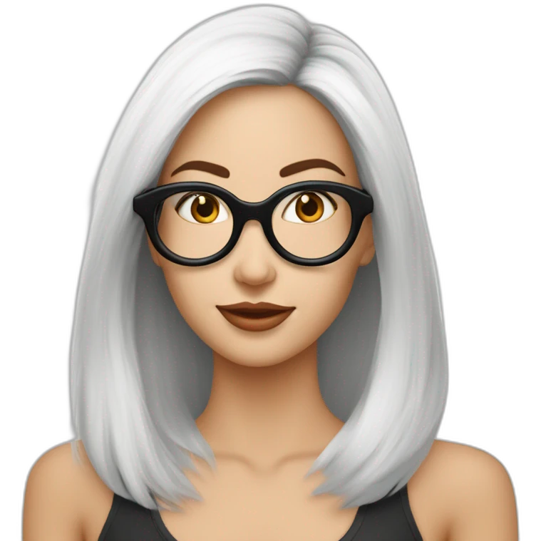 mujer piel blanca gafas pelo largo negro lacio con camarones en plato emoji