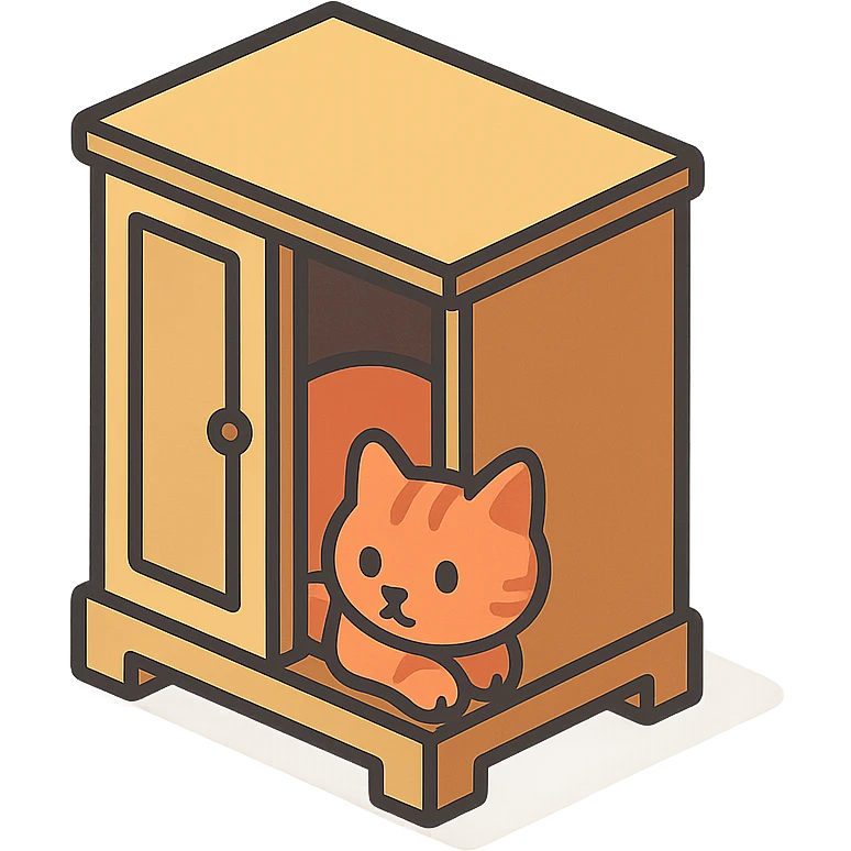 кошка тихо прячется в шкафе emoji