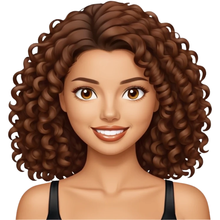 Adriana lima with brown curly hair smiling and brown eyes emoji