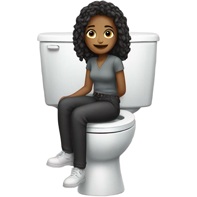Erin sitting on the toilet with clothes on emoji