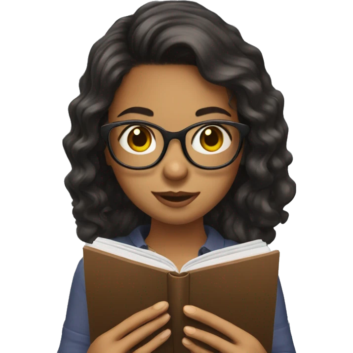 girl with glasses and dark wavy hair reading on smart phone emoji