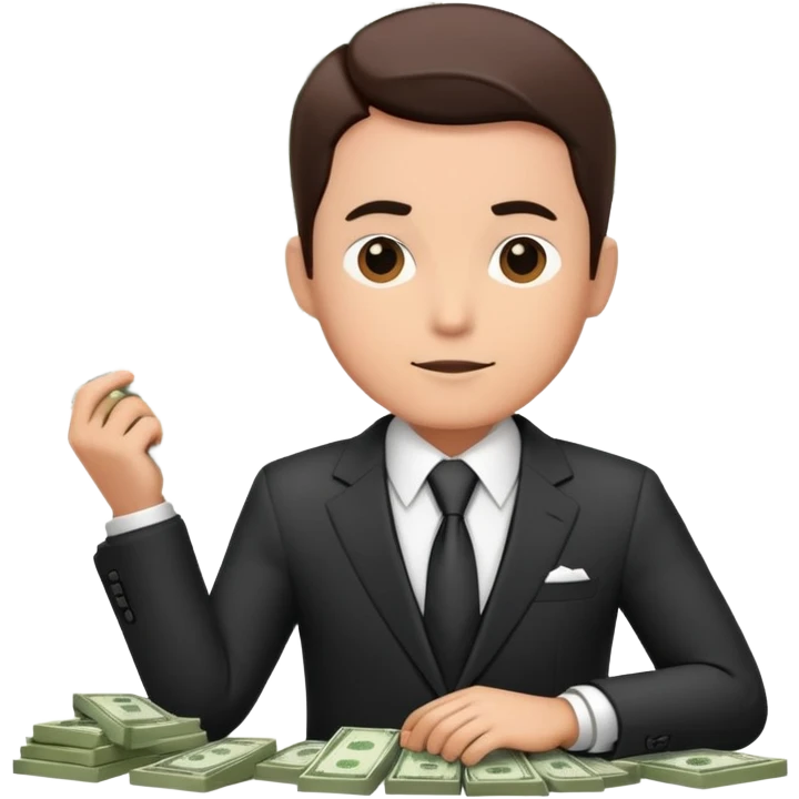 Professional financial expert with suit, tie, charts and money symbols emoji