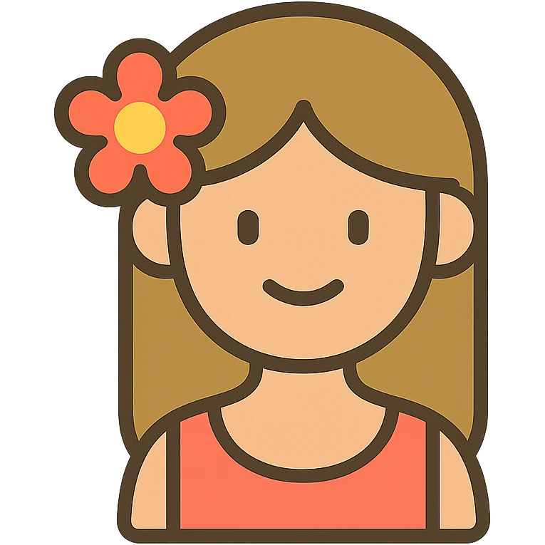 girl with straight hair, flower in her hair, summer vibe colored icon emoji