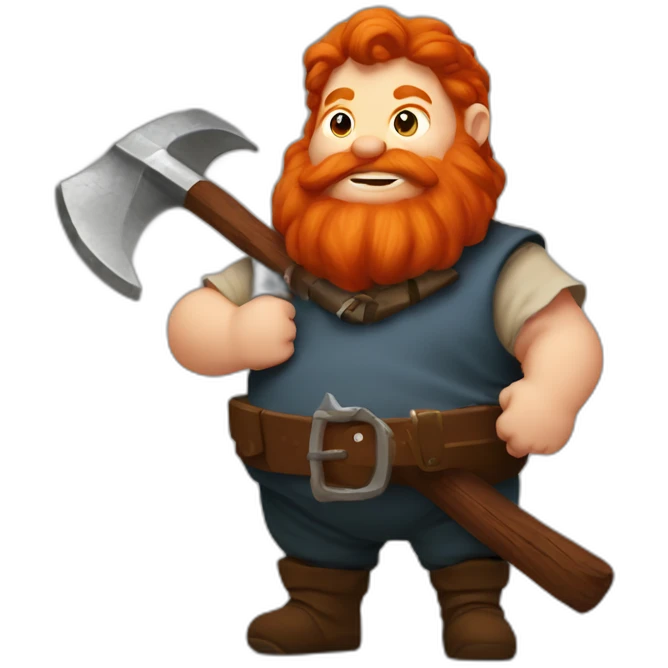 Fat redhead dwarf holding beer and pickaxe emoji