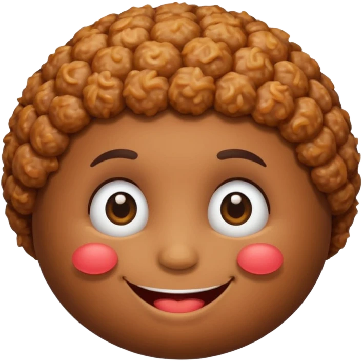 Una polpetta di carne macinata con i capelli ricci scuri e una faccia sorridente  emoji