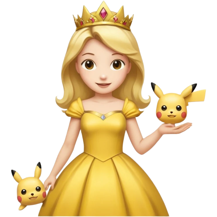 Princess with gold dress on and Pikachu emoji