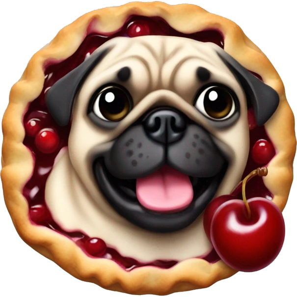 Leaky cherry pie with pug face emoji