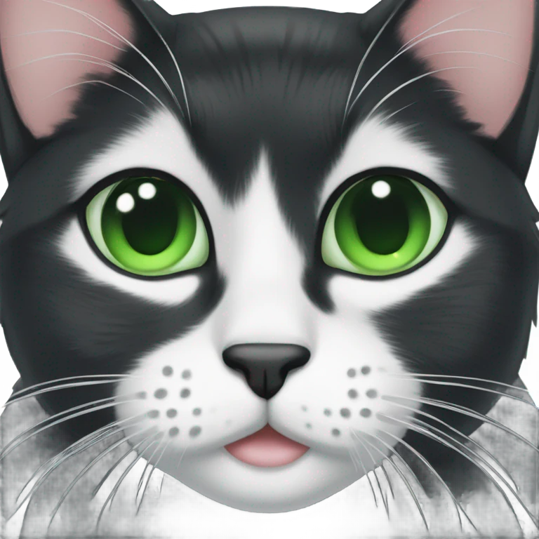 Black and white cat with green eyes  emoji