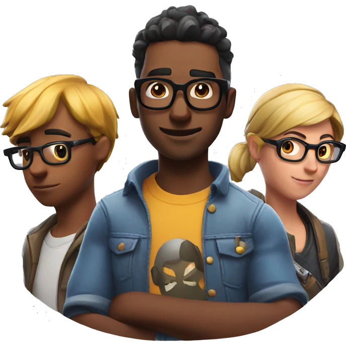 thoughtful man with glasses playing Fortnite with his best friends emoji