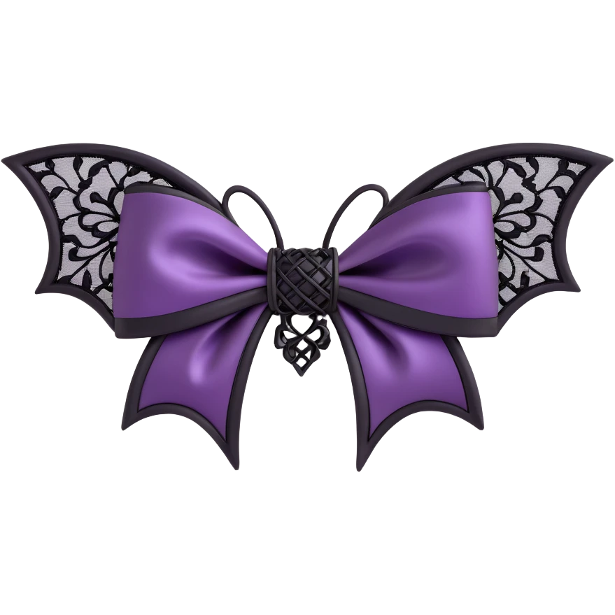 gothic bow dark plum satin black lace overlay silver bat charm moody elegant emoji