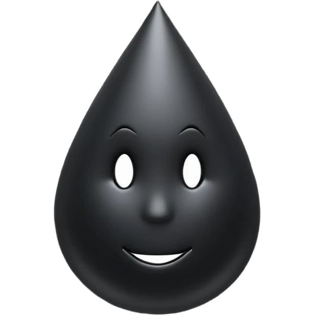 Minimal emoji, gothic teardrop sculpted from solid black metal, smooth reflective surface, heavy symbolic form, no glow, no neon, flat emoji style, centered, transparent background emoji