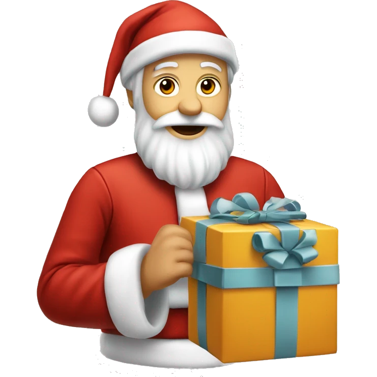 père Noël avec cadeau est costume rouge et barbe blanche emoji