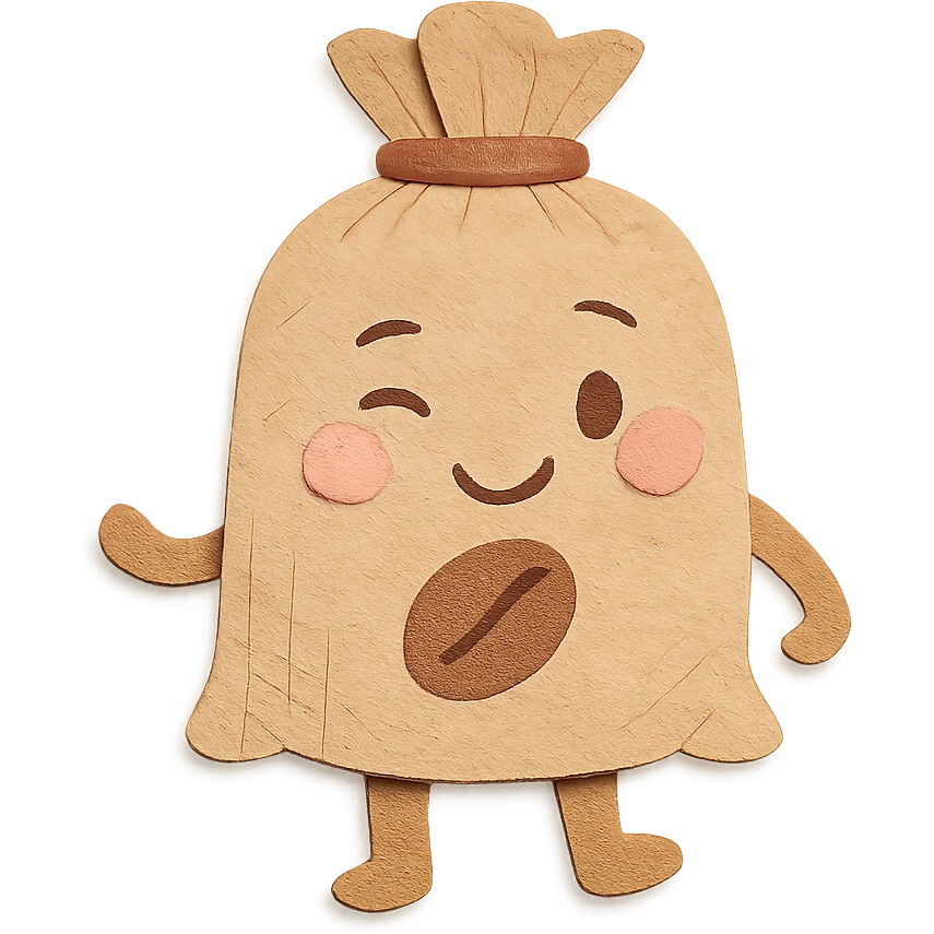 burlap coffee bean bag, full body, winking, soft pastel hand-drawn style emoji