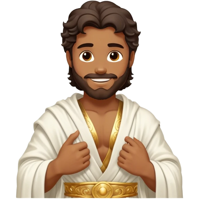 Cinematic Realistic Hercules Portrait, head tilted playfully and inquisitively, capturing the spirit of a timeless Greek hero with a warm, inviting smile. His bronze, marble-like skin and thick, wavy dark hair are rendered with classical precision, while his flowing white robe with delicate golden embellishments accentuates his muscular form. Soft natural light brings out the playful yet powerful essence of this legendary figure. emoji