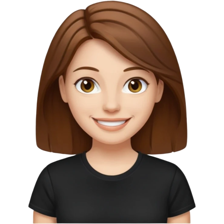white woman emoji. Black t-shirt. Short and bround hair. smiling. transparent background. reference attached. emoji