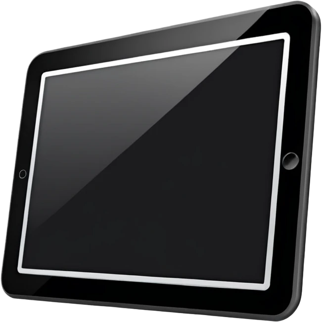 Minimalistic futuristic black tablet emoji, metallic black and white, reflective sleek surfaces, flat vector design, high-tech clean UI icon emoji