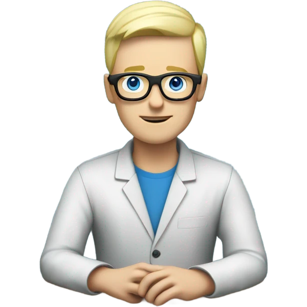 European male, blue eyes, short hair, blond, tech nerd, specs black, pcb desinger   emoji