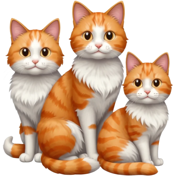 a fluffy grey and white cat sitting with 2 other cats emoji