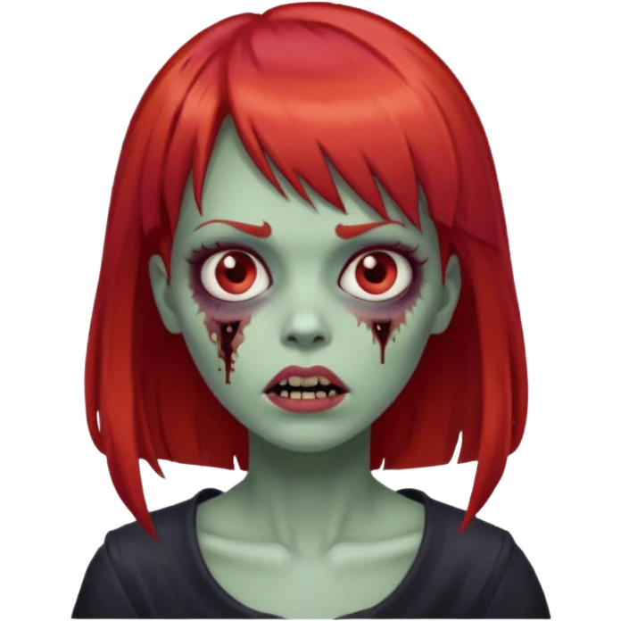 Mulher zombie com cabelos vermelho com franja emoji
