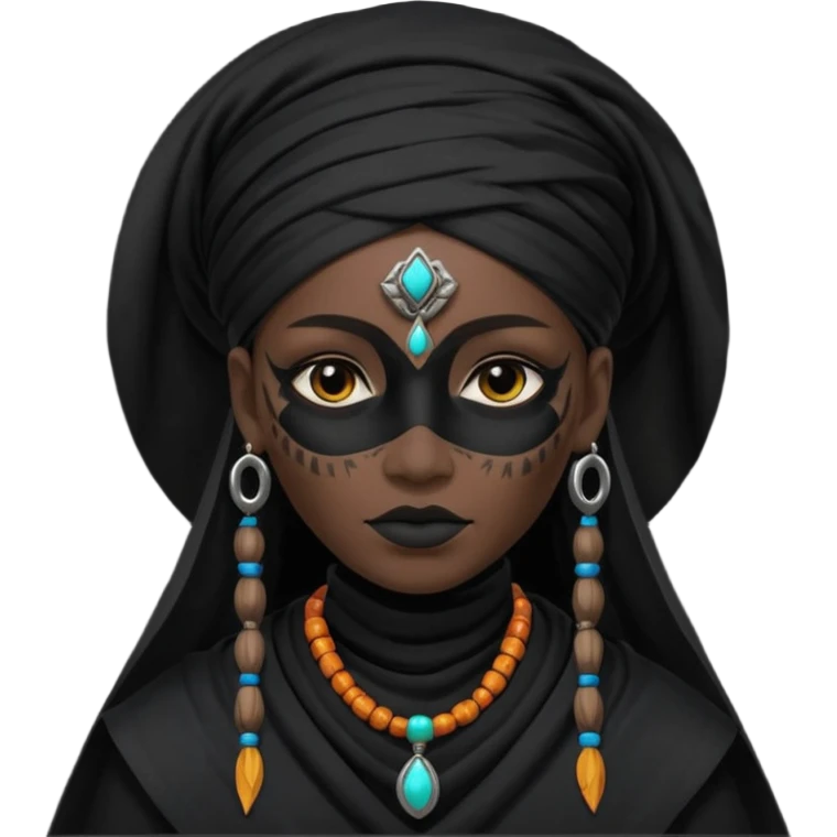 shaman woman in black clothes black face cover cloth emoji