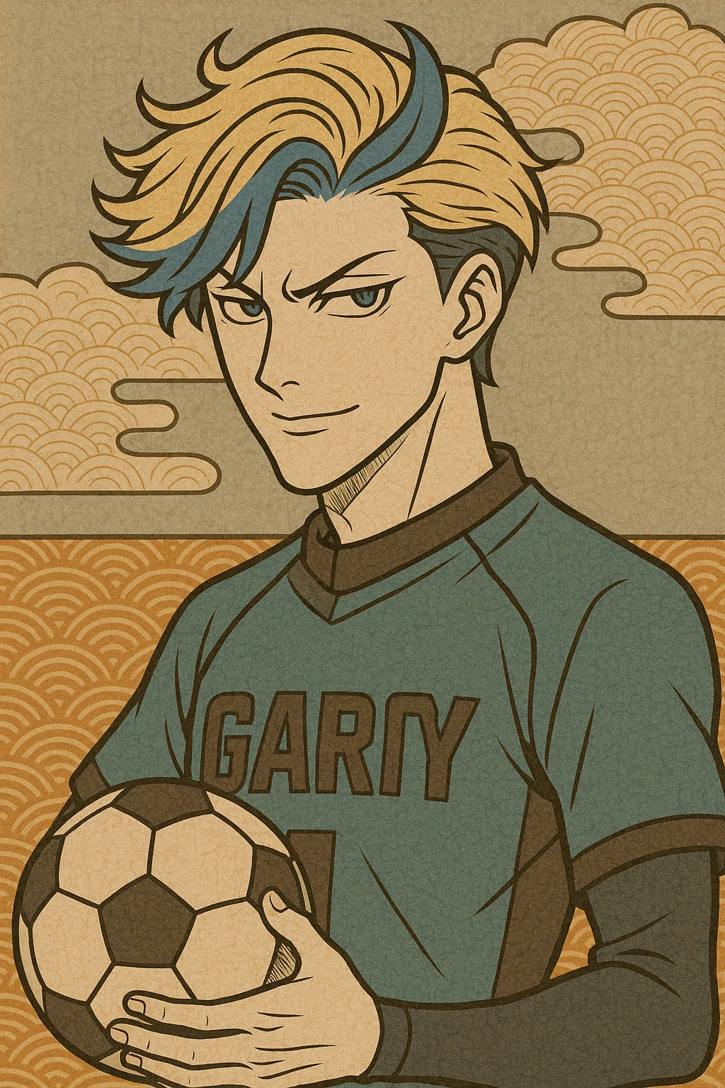 Kaiser from Blue Lock, confident soccer player with striking blue and blonde hair, sharp eyes, and a cool, intense expression, anime style portrait emoji