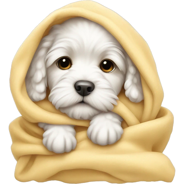 White cute cockapoo puppy sleep in blanket emoji