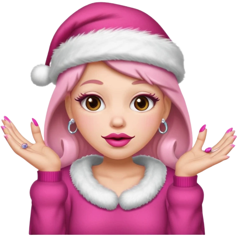 Sassy, cunty, girly Santa emoji with big lips, fake nails, pink sweater, and a pink santa hat (similar emoji style to uploaded). Yellow emoji. emoji