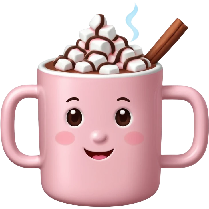Light Pink mug of hot chocolate with marshmallows emoji