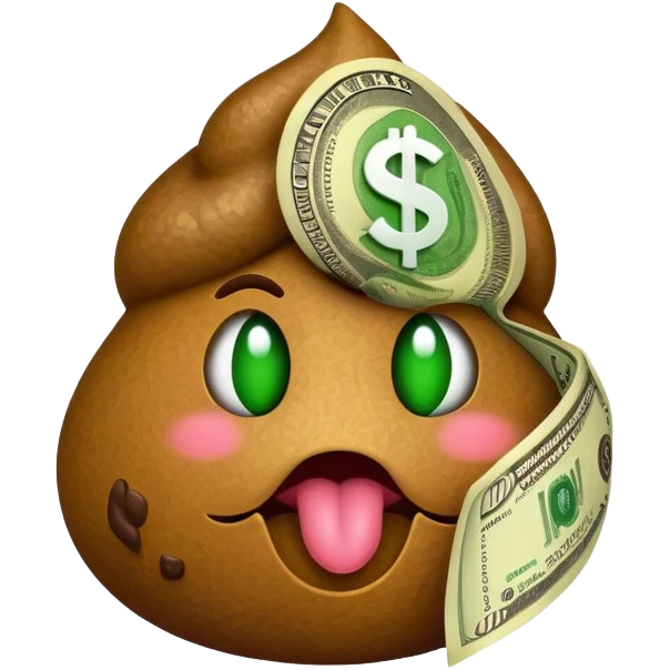 Poop emoji with dollar sign eyes, sticking out its green tongue with a money logo also on it emoji