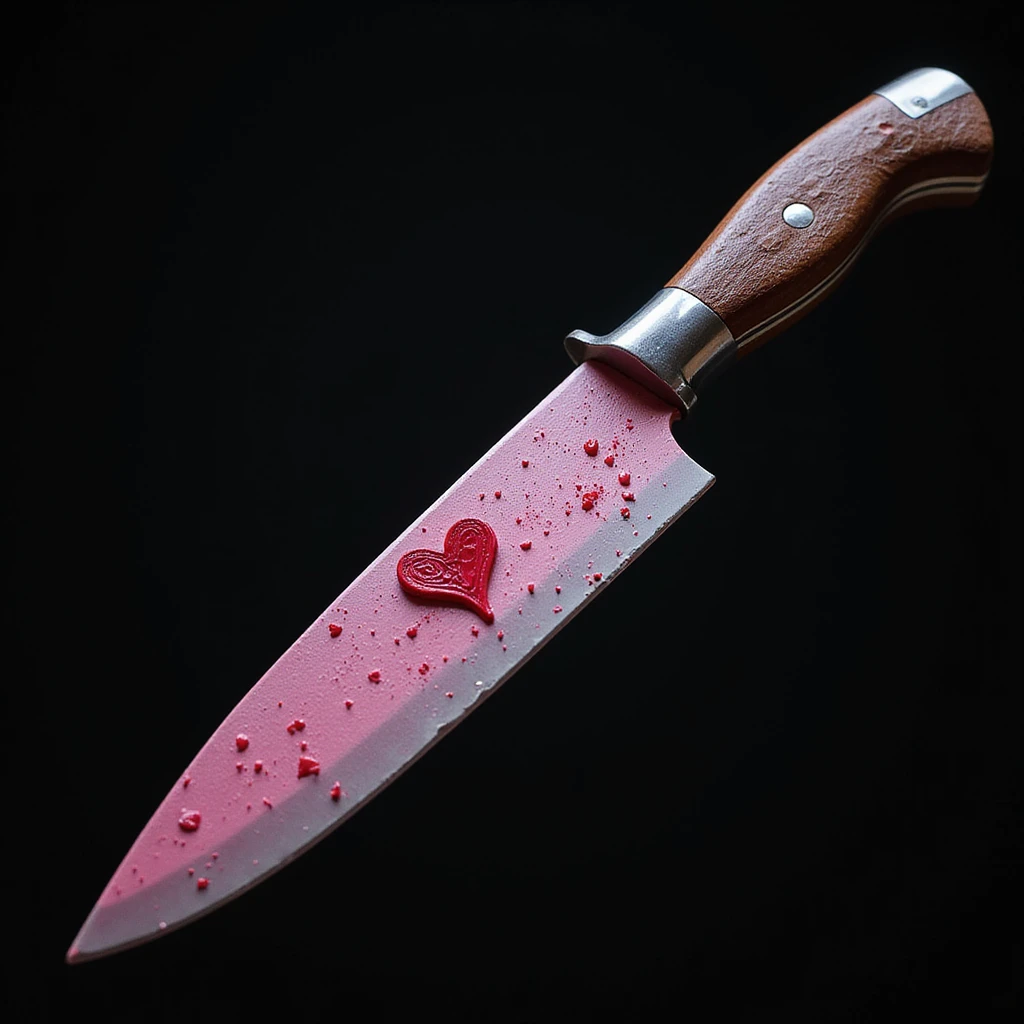 realistic gothic knife with pink and heart motif, photorealistic style emoji