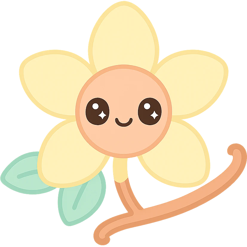 vanilla flower with doe eyes, soft and expressive style, white background emoji
