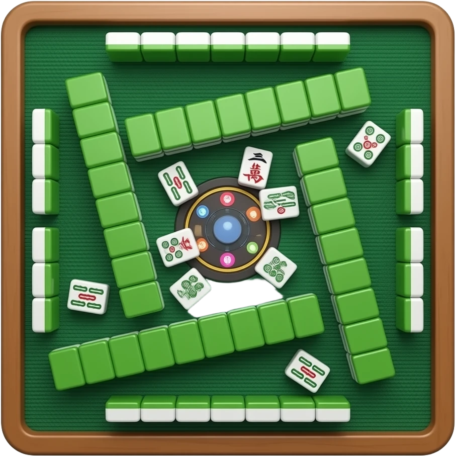 A close-up of a mahjong table, with mahjong tiles scattered haphazardly emoji