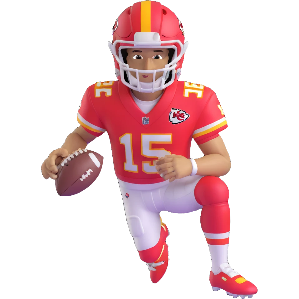 Patrick Mahomes, Kansas City Chiefs quarterback with curly hair, football uniform emoji