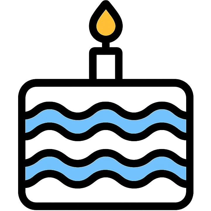 white birthday cake with light blue ribbons, simple, clear details emoji