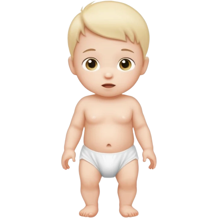 playful baby standing with support wearing a white diaper emoji