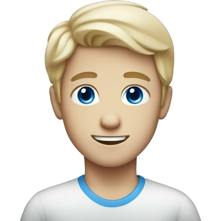 White boy with blue eyes and soft smile emoji