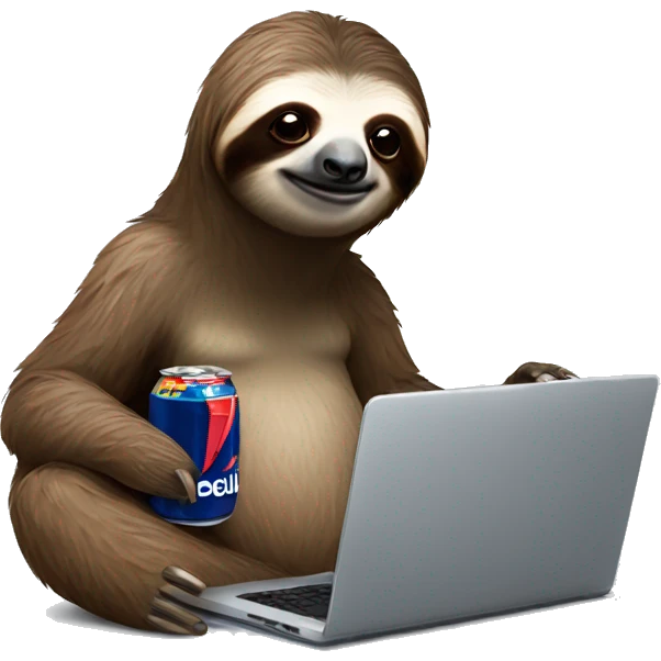 sloth with RedBull can and laptop emoji