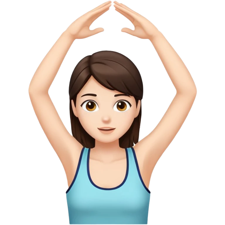 Brunette girl in tank top raising hands above her head emoji