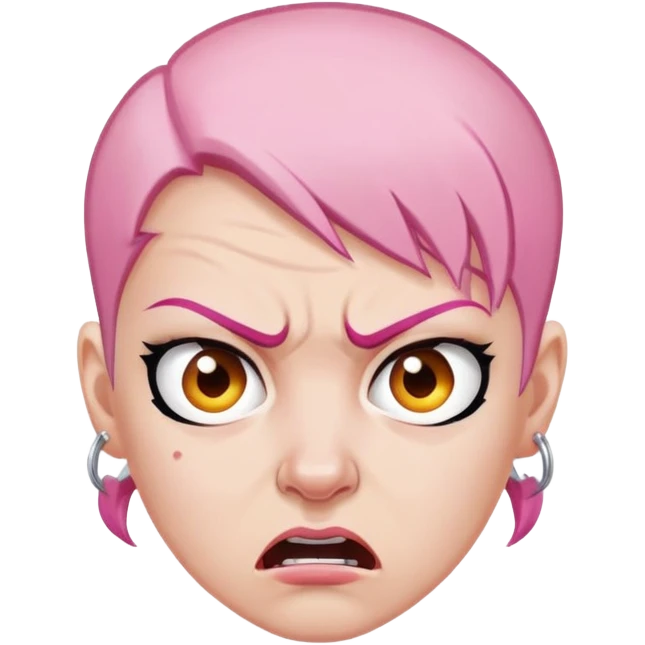 angry feminist with half bald head and half pink hair emoji