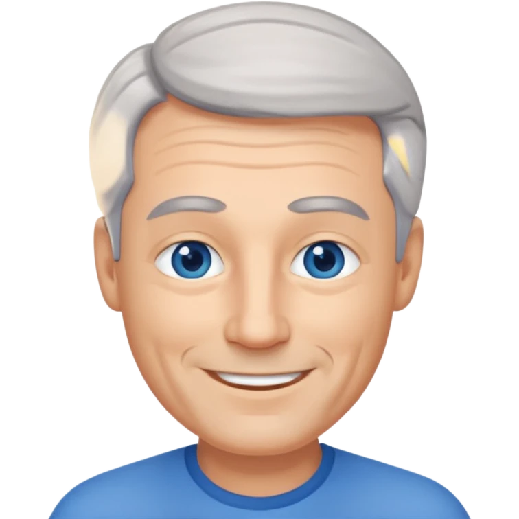 Middle aged man with receding grey hair and no beard, blue eyes emoji