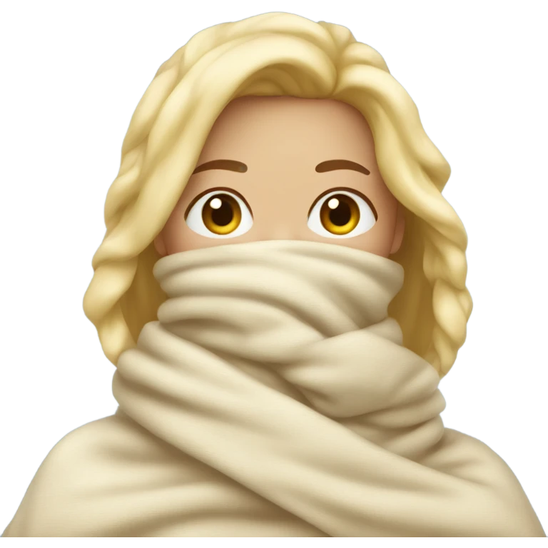 A woman blonde wrapped in a blanket to her nose, freezing  emoji