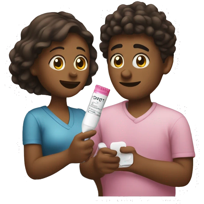 couple looking at pregnancy test emoji